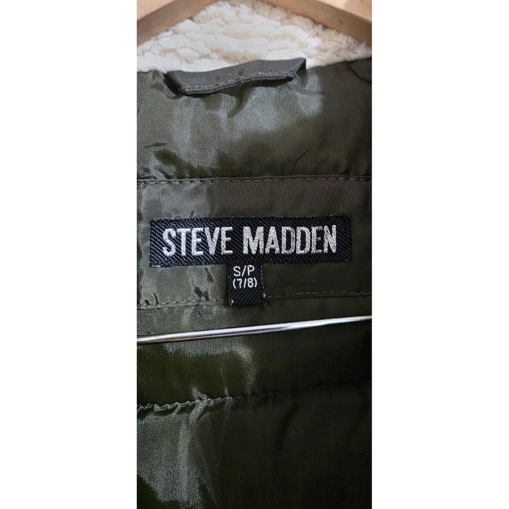 Steve Madden Girls Faux Fur Trim Parka Jacket Coat Olive Green Moto Sz S 7-8‎